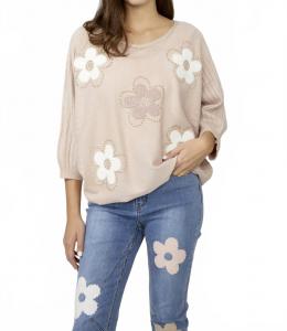 Цветочный свитер с круглым вырезом в пудровом оттенке Frank Lyman, Blush