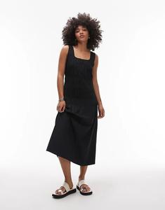 Платье миди ARKET из высококачественного хлопка с присборенным лифом и заниженной талией черного цвета