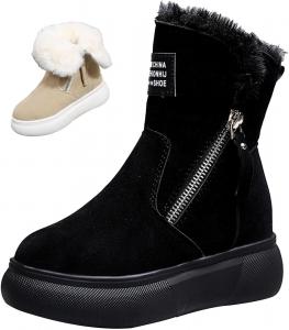Женские кроссовки с молнией BlackeEight с удобным меховым воротником, замшевым клиновидным каблуком, зимние повседневные ботильоны на скрытой платформе