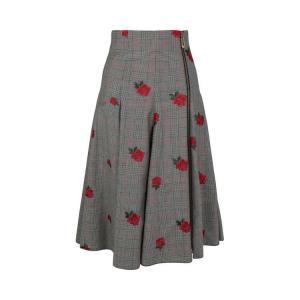 Юбка Versace Floral Embroidered Plaid Skirt, Black