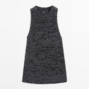 Топ Massimo Dutti Flecked Knit Halter, черный