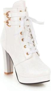 Женские ботильоны на высоком каблуке с платформой, круглым носком, пряжкой и шнуровкой, до середины голени JMdfcqer, White