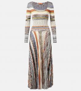 Трикотажное плиссированное полосатое макси-платье Missoni, Multicolor Tones