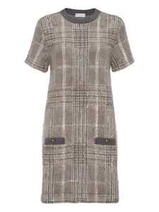 Клетчатое платье с пайетками Brunello Cucinelli, коричневый