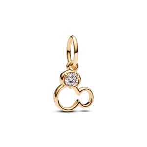 Шарм Disney Mickey Mouse Silhouette Lab-Grown Diamond Dangle Pandora, покрытие - золото