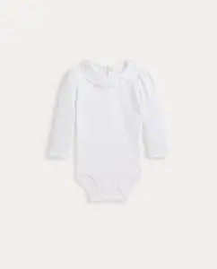Детское боди для девочки из хлопка с длинным рукавом Polo Ralph Lauren, белый