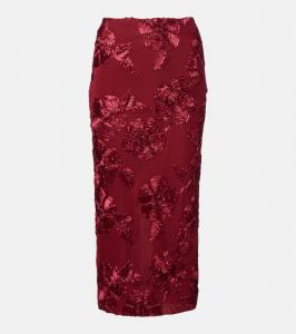 Сетчатая юбка-карандаш с цветочной аппликацией Rotate, Sun Dried Tomato