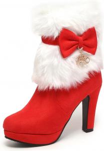 Женские рождественские ботинки на меху до щиколотки Makmeoyw, 375 Red
