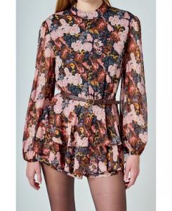 Женский мини-комбинезон из шифона с принтом endless rose, Black