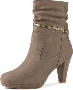 Женские сапоги Allegra K на высокой платформе с молнией на щиколотке и каблуком средней высоты, Taupe