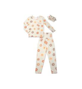 Комплект для маленьких девочек: облегающая двухкомпонентная пижама с длинными рукавами и головной платок Чарли Everly Grey, Daisies