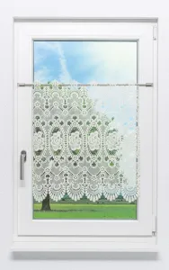 Штора для кафе, кружево Плауэн - цветочное кружево #1W (ШxВ) 136,5 см x 47 см, бежевый Plauener Spitze