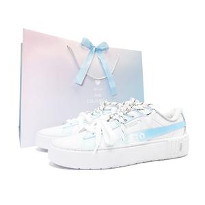 PUMA Smash Platform Light Blue Light Step Abrasion Resistant Low top Skateboard Shoes Unisex White Blue