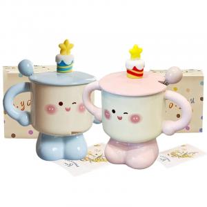 Кружка Kawasimaya B-966-1, кружка + ложка + поздравительная открытка, 2 шт, розовый/синий