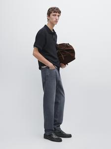 Текстурированное вязаное поло с коротким рукавом Massimo Dutti, faded navy