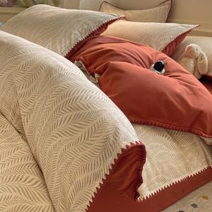 Belle Комплект постельного белья 4 предмета, 200 см, пододеяльник 220x240 см, простыня, 100% хлопок, утепленный, мягкий, Yuan Ye, оранжевый