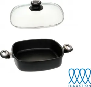 Квадратная кастрюля LOTUS INDUCTION 29 см из литого алюминия со стеклянной крышкой Lotus