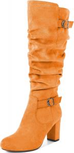 Женские высокие сапоги Zamikoo на толстом каблуке, с расслабленным верхом, до колена, округлый носок, металлическая пряжка, боковая молния, высокий каблук 3,5 дюйма, Suede Orange