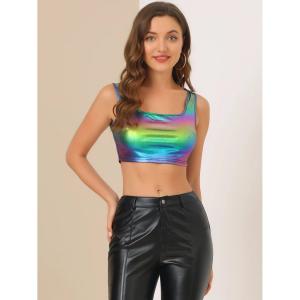 Женский укороченный топ без рукавов с круглым вырезом и блестящим металлическим укороченным топом для вечеринок ALLEGRA K, золотой