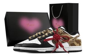 Nike Dunk Red Rope Cloud Pattern, Heart Box Abrasion Resistant Low top Skateboard Shoes Unisex Black Brown