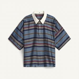 Поло  Zara Boxy Fit Cupro-Silk Polo Shirt, темно-синий