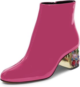 Женские классические ботильоны YDN с круглым закрытым носком, молниями, стразы, низкий каблук, для шопинга, вечеринок и повседневной носки, размер 4-16 US, Pink