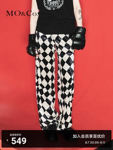 Брюки клетчатый Moco с высокой талией, черный / белый