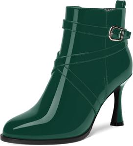 Женские ботильоны MODENCOCO с ремешком на щиколотке, пряжкой, закругленным носком, молнией, свадебные на высоком каблуке-стилетте 3,3 дюйма, Dark Green