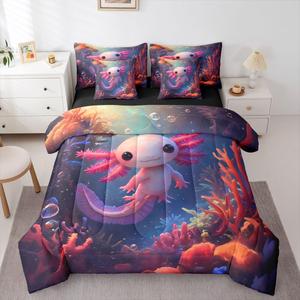 Erosebridal 3D комплект постельного белья Axolotl с мультяшным саламандром и подводными кораллами, тропический морской декор, Pink Orange