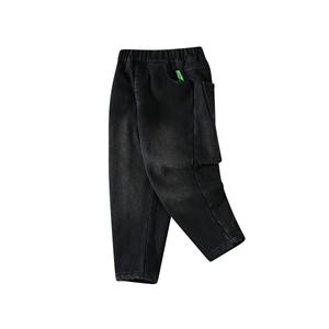 Стираемые винтажные утепленные брюки с манжетами для мальчиков, модные на весну и осень, универсальные джинсы, свободные штаны для детей Disney, черный