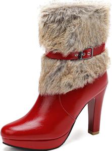 Женские рождественские ботинки с меховой подкладкой, платформа с мехом, зимние женские ботильоны LIXGVHRO, 47 Red