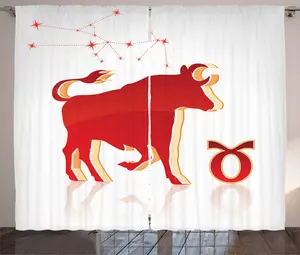 Штора в деревенском стиле с изображением знака зодиака Телец от ABAKUHAUS, с рисунком животных и звезд, для спальни, присборенная тесьма с петлями и крючками, 280 x 225 см, светло-оранжевый с вермо Abakuhaus