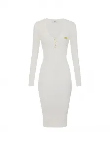 Платье миди с V-образным вырезом Elisabetta Franchi, белый