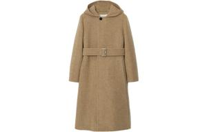 Burberry Длинное пальто с капюшоном и поясом, Mud Sand