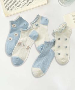 Девичьи носки до щиколотки из хлопковой смеси с вышивкой, комплект из 5 пар