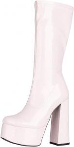 Женские ботинки из лакированной кожи до середины голени с массивным каблуком и платформой, эластичные длинные ботильоны для осени и зимы Generic, Pnnrk