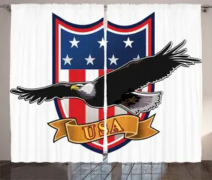 Штора в стиле американский рустик от ABAKUHAUS, флаг США Летящий орел, универсальная тесьма для гостиной с петлями и крючками, 280 x 225 см, цвет: красный, синий, черный Abakuhaus