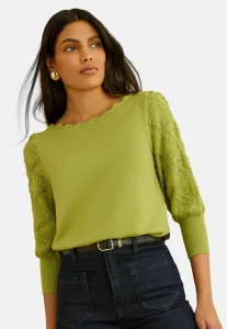 Джемпер укороченного кроя с фестончатой отделкой и рукавами 3/4. Love & Roses, Lime Green