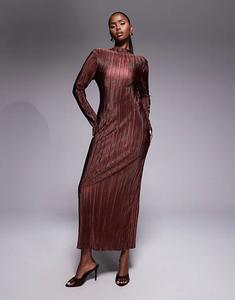 Платье ASOS DESIGN с длинными рукавами и завязкой на спине, плиссированное, шоколадного цвета