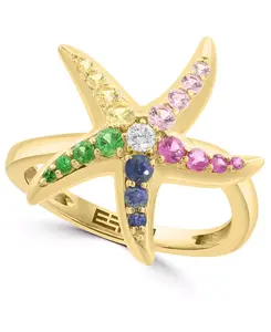Кольцо Effy в форме морской звезды из 14-каратного золота с бриллиантами (1/20 карата) и драгоценными камнями (5/8 карата) Effy Collection, gold