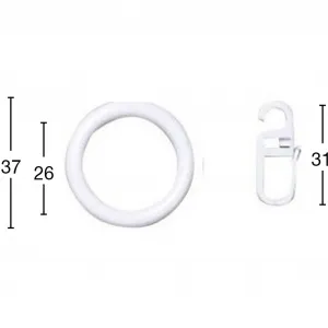 Кольцо для штор GARESA "пластиковое кольцо с крючками", (комплект, 10 шт., с крючками-плиссе), для диаметра 28мм, легко устанавливается, белый