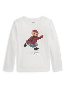 Детская хлопковая футболка с длинным рукавом и мишкой Ralph Lauren, Trophy Cream