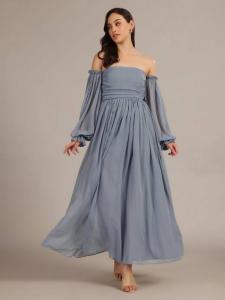 Платье макси Lana Chiffon с открытыми плечами Lace & Beads, Dusty Blue