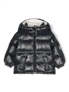 Пуховик с нашивкой-логотипом Moncler Enfant, синий
