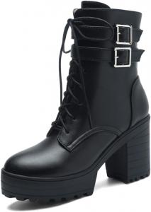 Женские ботильоны на платформе с массивным каблуком, шнуровкой и высоким каблуком, средние по голенище Cantianshu, 112 Black