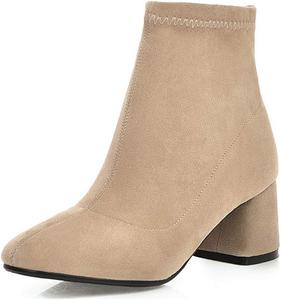 Женские ботильоны VOKLIN с квадратным носком, эластичные, на щиколотку, из веганской замши, с молнией, с массивным средним каблуком, стильные короткие ботинки, Apricot-Velvet Lined