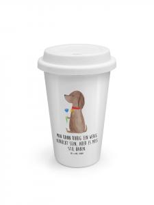 Mr. & Mrs. Panda Белая термокружка с изображением собаки, цветка и надписи