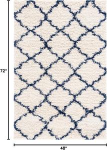 Ковер SAFAVIEH, 122 x 183 см, Hudson Shag Collection, цвета Ivory & Navy, узор Trellis, без линьки и прост в уходе, идеален для помещений с высокой проходимостью: прихожая, гостиная, спальня (SGH282D)