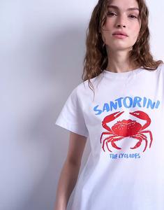 Повседневная футболка с принтом Santorini белого цвета Topshop