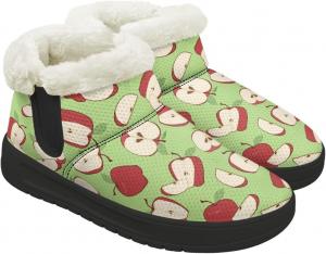 Женские зимние ботинки без каблука широкого размера, теплые ботильоны с поддержкой свода и мягким искусственным мехом внутри Chririnla, Cute Apple Print